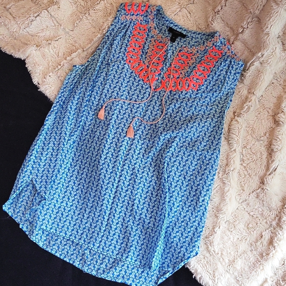J. Crew Cotton Silk Embroidered Tank Top